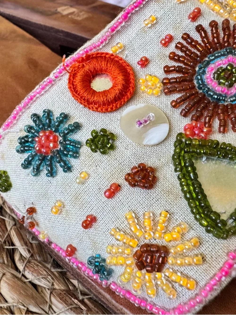 Embroidered Beaded Slide Sandals - Multicolor- boho, leather soles. - Picture 4 of 5